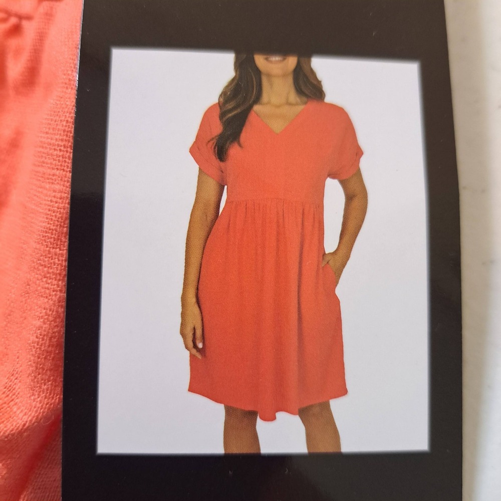 Briggs Dress L Pink NWT Linen Blend V-Neck Short Sleeve Empire Waist 1640-238